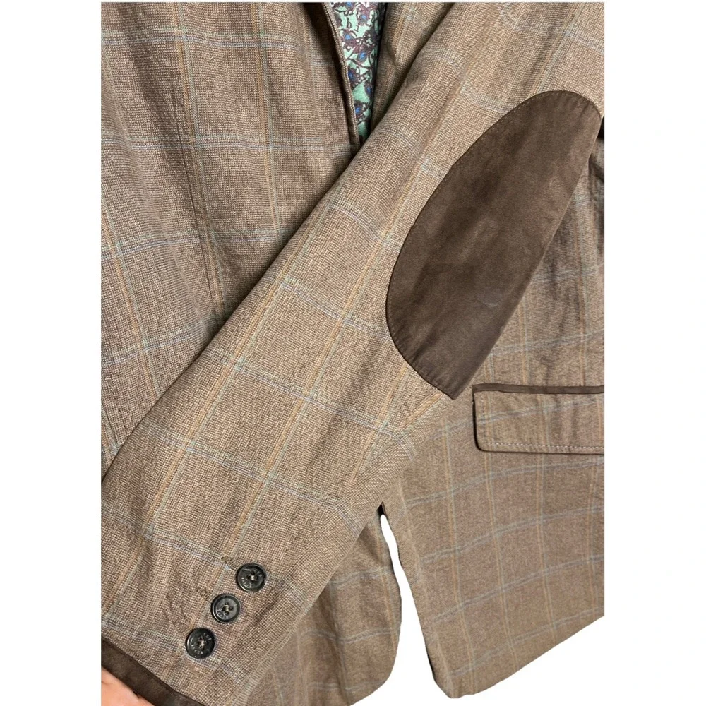 Ted Baker London Cotton‎ Windowpane Elbow Pads Map Lined Blazer  Size 4/US Large